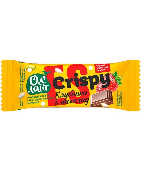 Фруктовый батончик ОЛ'ЛАЙТ клубника в шоколаде с хрустящими рисовыми шариками - в магазине Моя диета