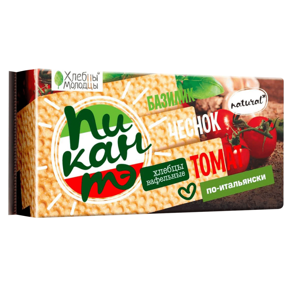 Хлебцы хрустящие ХЛЕБЦЫ-МОЛОДЦЫ ПИКАНТЭ вафельные по-итальянски-базилик,чеснок,томат - в магазине Моя диета