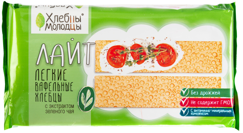 Хлебцы хрустящие ХЛЕБЦЫ-МОЛОДЦЫ ЛАЙТ лёгкие вафельные с экстрактом зелёного чая - в магазине Моя диета